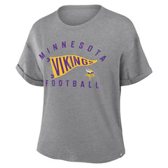 Minnesota Vikings Women's Pennant Wave Tribute Tri-Blend Boxy T-Shirt - Heather Gray discount