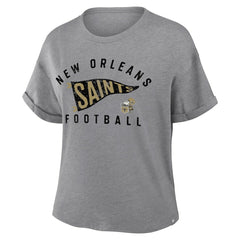 New Orleans Saints Women's Pennant Wave Tribute Tri-Blend Boxy T-Shirt - Heather Gray discount