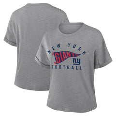 New York Giants Women's Pennant Wave Tribute Tri-Blend Boxy T-Shirt - Heather Gray on sale