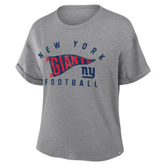 New York Giants Women's Pennant Wave Tribute Tri-Blend Boxy T-Shirt - Heather Gray on sale