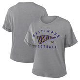 Baltimore Ravens Women's Pennant Wave Tribute Tri-Blend Boxy T-Shirt - Heather Gray sale