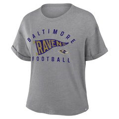 Baltimore Ravens Women's Pennant Wave Tribute Tri-Blend Boxy T-Shirt - Heather Gray sale