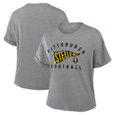 Pittsburgh Steelers Women's Pennant Wave Tribute Tri-Blend Boxy T-Shirt - Heather Gray sale