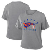 Denver Broncos Women's Pennant Wave Tribute Tri-Blend Boxy T-Shirt - Heather Gray for sale