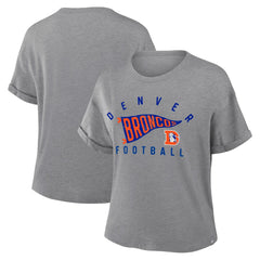 Denver Broncos Women's Pennant Wave Tribute Tri-Blend Boxy T-Shirt - Heather Gray for sale