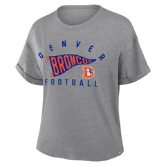 Denver Broncos Women's Pennant Wave Tribute Tri-Blend Boxy T-Shirt - Heather Gray for sale