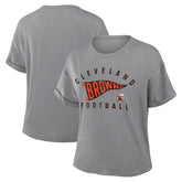 Cleveland Browns Women's Pennant Wave Tribute Tri-Blend Boxy T-Shirt - Heather Gray on sale