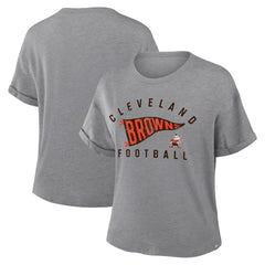 Cleveland Browns Women's Pennant Wave Tribute Tri-Blend Boxy T-Shirt - Heather Gray on sale