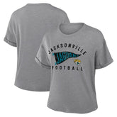 Jacksonville Jaguars Women's Pennant Wave Tribute Tri-Blend Boxy T-Shirt - Heather Gray online