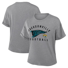 Jacksonville Jaguars Women's Pennant Wave Tribute Tri-Blend Boxy T-Shirt - Heather Gray online
