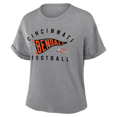 Cincinnati Bengals Women's Pennant Wave Tribute Tri-Blend Boxy T-Shirt - Heather Gray discount