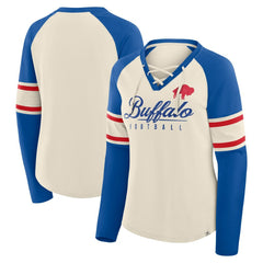 Buffalo Bills Women's Hometown Gridiron Hero Raglan Lace-Up V-Neck Long Sleeve T-Shirt - Cream/Royal sale