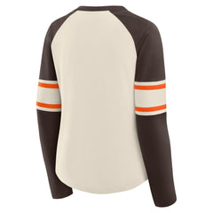 Cleveland Browns Women's Hometown Gridiron Hero Raglan Lace-Up V-Neck Long Sleeve T-Shirt - Cream/Brown discount