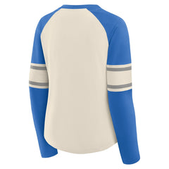 Detroit Lions Women's Hometown Gridiron Hero Raglan Lace-Up V-Neck Long Sleeve T-Shirt - Cream/Blue on sale