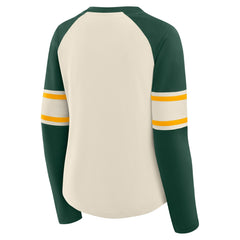 Green Bay Packers Women's Hometown Gridiron Hero Raglan Lace-Up V-Neck Long Sleeve T-Shirt - Cream/Green online