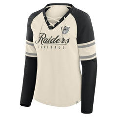 Las Vegas Raiders Women's Hometown Gridiron Hero Raglan Lace-Up V-Neck Long Sleeve T-Shirt - Cream/Black sale