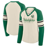 Philadelphia Eagles Women's Hometown Gridiron Hero Raglan Lace-Up V-Neck Long Sleeve T-Shirt - Cream/Kelly Green discount