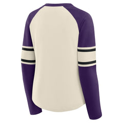 Baltimore Ravens Women's Hometown Gridiron Hero Raglan Lace-Up V-Neck Long Sleeve T-Shirt - Cream/Purple for sale