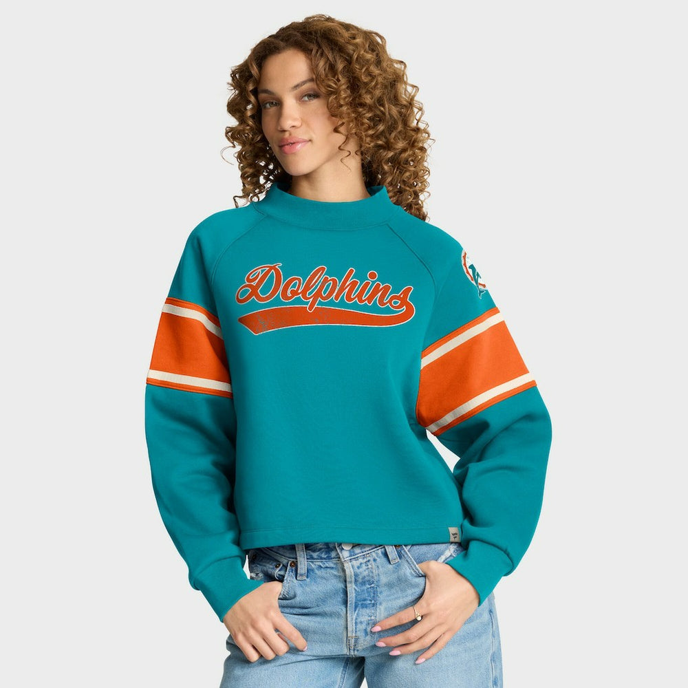 Miami Dolphins Oversized Hometown Toss Sweep Mock Neck Pullover - Aqua online