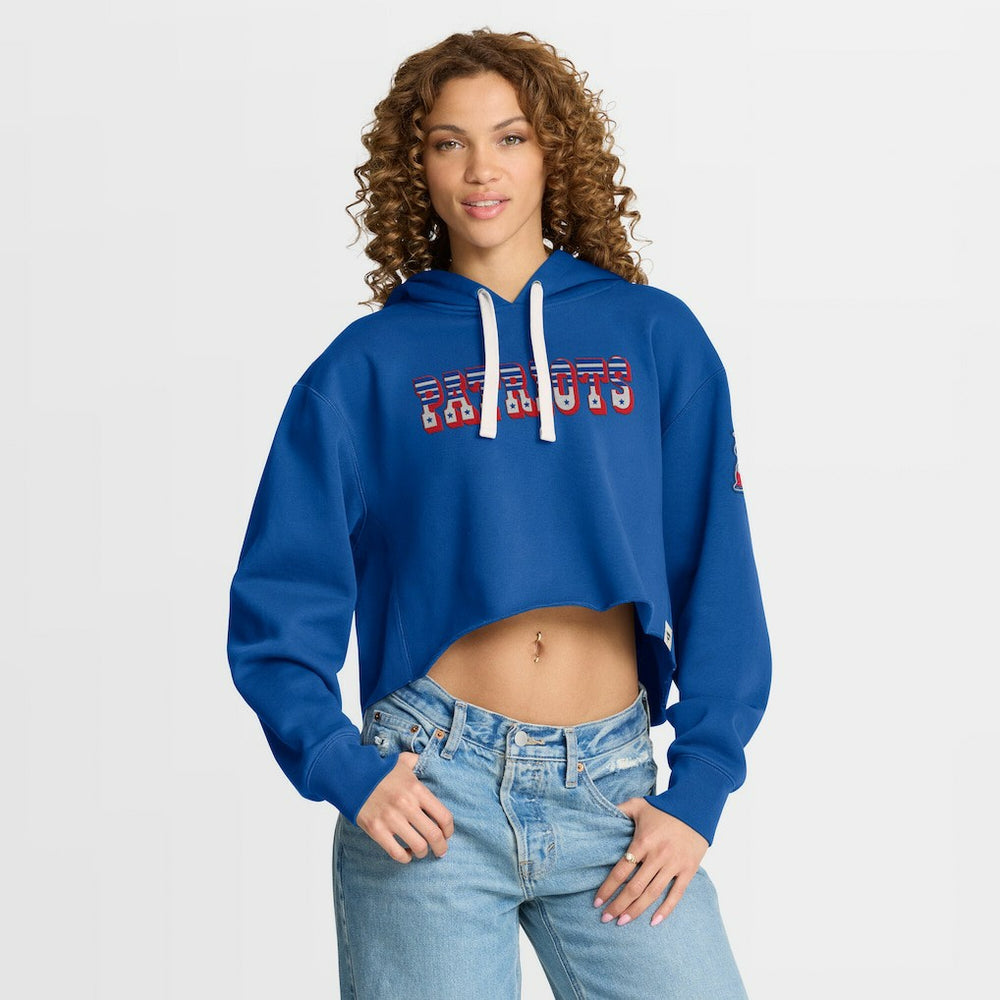 New England Patriots Women's Oversized Hometown Heritage Cropped Hoodie - Royal discount