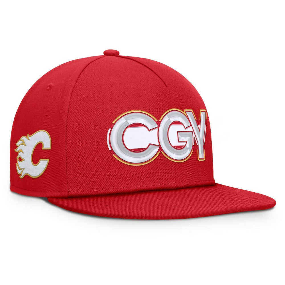 Calgary Flames Fanatics Authentic Pro Rink Team Code Snapback Hat Red
