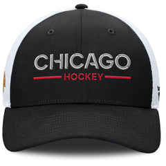 Chicago Blackhawks Fanatics Authentic Pro Rink Lockup Adjustable Trucker Hat Black/White