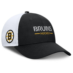 Boston Bruins Fanatics Authentic Pro Rink Lockup Adjustable Trucker Hat Black/White