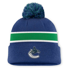 Vancouver Canucks Fanatics Authentic Pro Rink Cuffed Knit Hat with Pom Blue