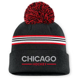 Chicago Blackhawks Fanatics Women's Authentic Pro Rink Cuffed Knit Hat with Pom Black