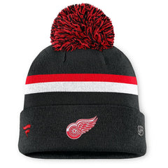 Detroit Red Wings Fanatics Women's Authentic Pro Rink Cuffed Knit Hat with Pom Black