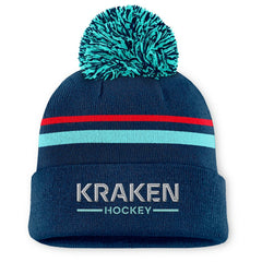 Seattle Kraken Fanatics Women's Authentic Pro Rink Cuffed Knit Hat with Pom Deep Sea Blue
