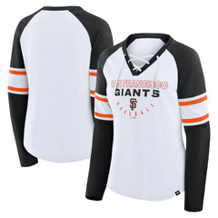 San Francisco Giants Women's Blitz Package Raglan Lace-Up V-Neck Long Sleeve T-Shirt - White/Black