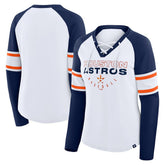 Houston Astros Women's Blitz Package Raglan Lace-Up V-Neck Long Sleeve T-Shirt - White/Navy