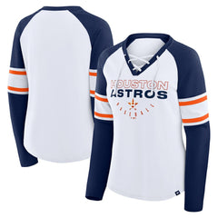 Houston Astros Women's Blitz Package Raglan Lace-Up V-Neck Long Sleeve T-Shirt - White/Navy