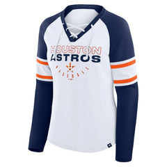 Houston Astros Women's Blitz Package Raglan Lace-Up V-Neck Long Sleeve T-Shirt - White/Navy