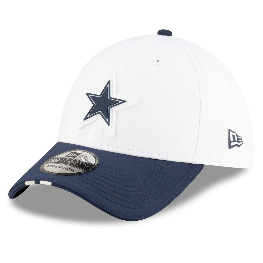 Dallas Cowboys New Era 2025 NFL Training Camp 39THIRTY Flex Hat - White/Navy sale