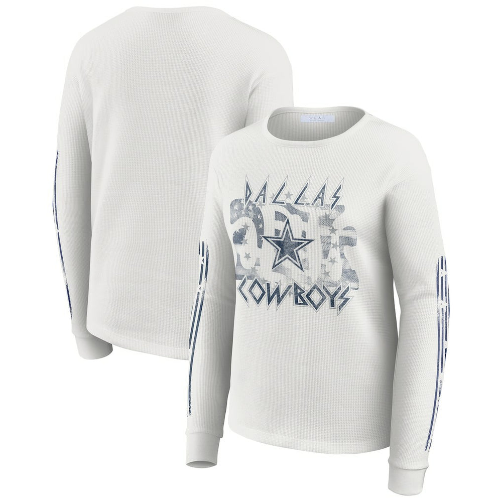 Dallas Cowboys WEAR by Erin Andrews Women's Graphic Waffle Long-Sleeve T-Shirt - White on sale
