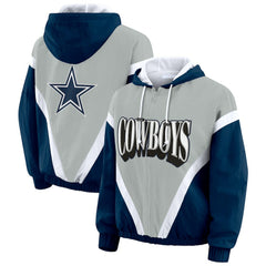 Dallas Cowboys WEAR by Erin Andrews Women's Plus Size Retro Crinkle Full-Zip Hoodie Windbreaker Jacket - Navy/Gray on sale