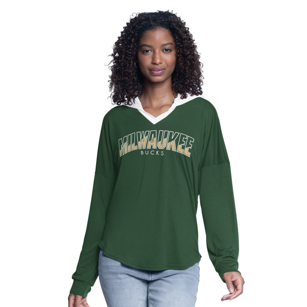 Milwaukee Bucks G-III 4Her by Carl Banks Women's Bench Player Oversized Long Sleeve Hooded Top - Hunter Green online