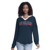 New Orleans Pelicans G-III 4Her by Carl Banks Women's Bench Player Oversized Long Sleeve Hooded Top - Navy online