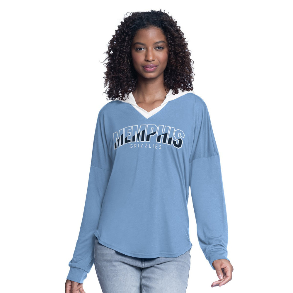 Memphis Grizzlies G-III 4Her by Carl Banks Women's Bench Player Oversized Long Sleeve Hooded Top - Light Blue cheap