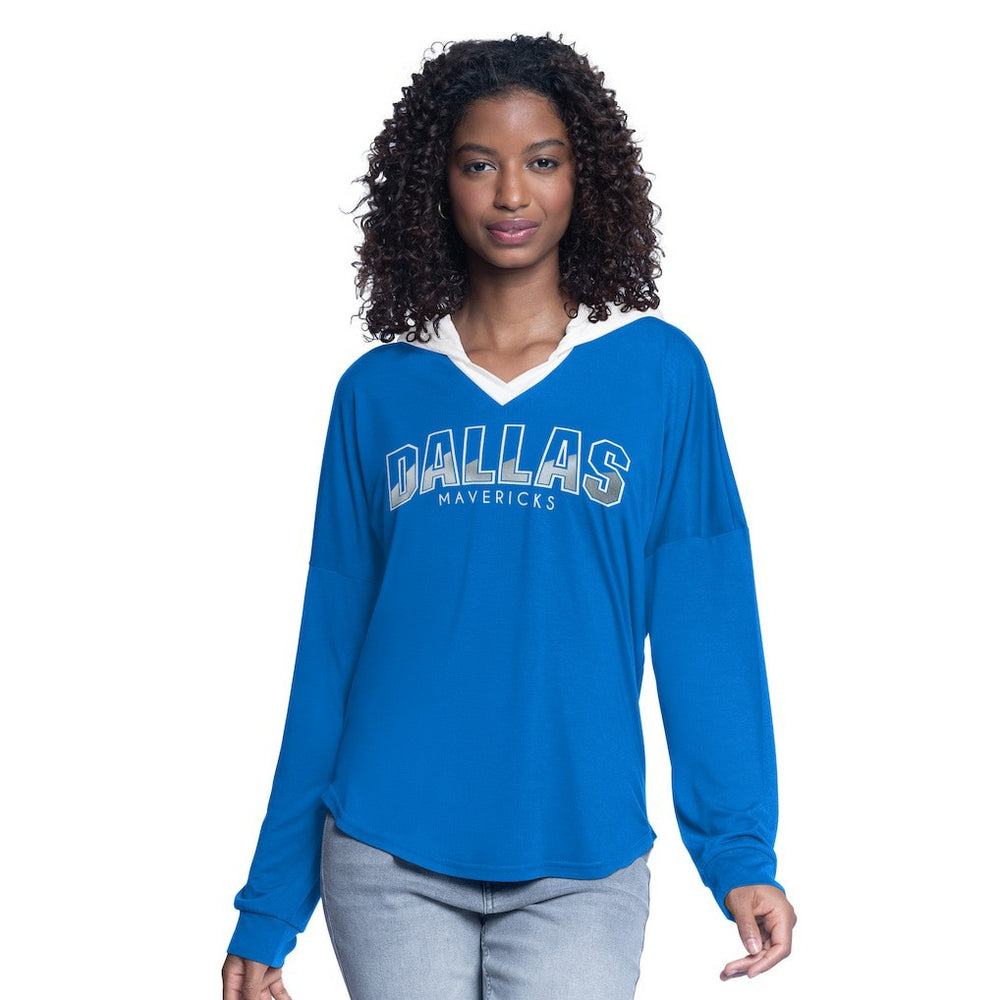 Dallas Mavericks G-III 4Her by Carl Banks Women's Bench Player Oversized Long Sleeve Hooded Top sale - Blue discount