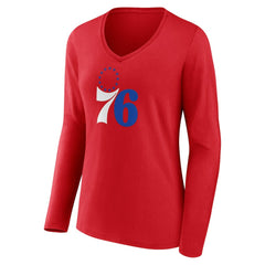 Philadelphia 76ers Women's Primary Logo Long Sleeve V-Neck T-Shirt - Red sale