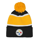 Pittsburgh Steelers Outerstuff Girls Let's Play Cuffed Knit Hat with Pom - Black cheap