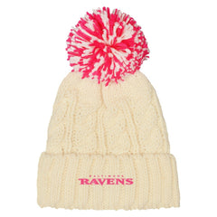 Baltimore Ravens Outerstuff Girls Cable Cuffed Knit Hat with Pom - White on sale