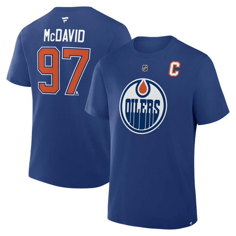 Connor McDavid Edmonton Oilers Fanatics Authentic Stack Name & Number T-Shirt Royal