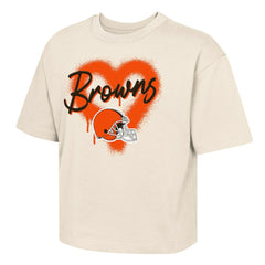 Cleveland Browns Outerstuff Girl's Youth Spray Heart Boxy T-Shirt - Cream online