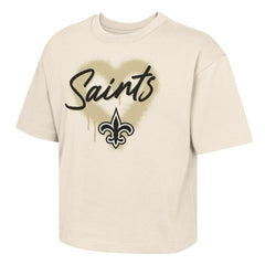 New Orleans Saints Outerstuff Girl's Youth Spray Heart Boxy T-Shirt - Cream online