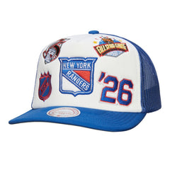 New York Rangers Mitchell & Ness Gridlock Trucker Adjustable Hat White/Blue
