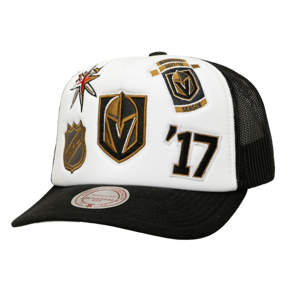 Vegas Golden Knights Mitchell & Ness Gridlock Trucker Adjustable Hat White/Black